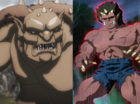 Comparação ilustrativa entre um Ogro e um Oni